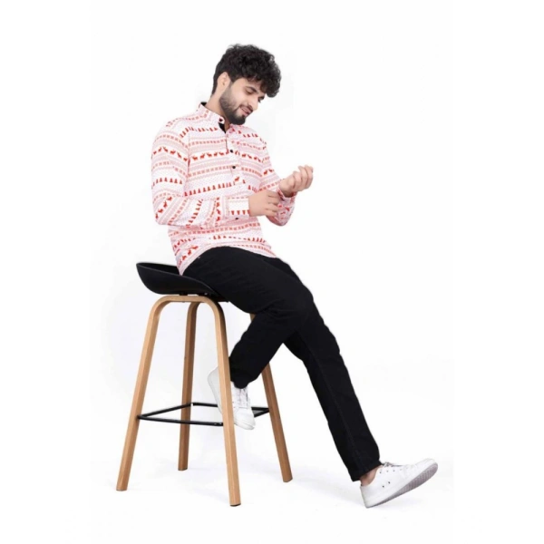 Men's Cotton Blended Printed Full Sleeve Shortkurta (Multicolor) - M
