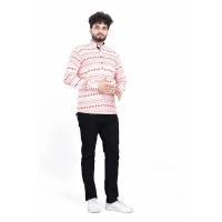 Men's Cotton Blended Printed Full Sleeve Shortkurta (Multicolor) - M