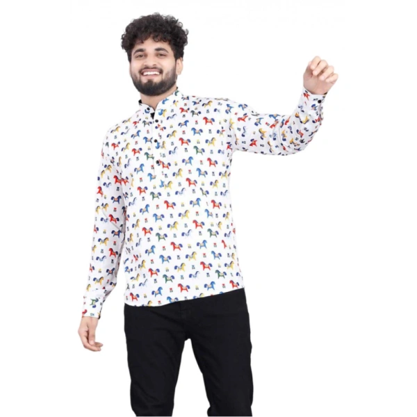 Men's Cotton Blended Printed Full Sleeve Shortkurta (Multicolor) - M