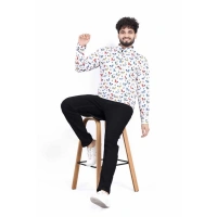 Men's Cotton Blended Printed Full Sleeve Shortkurta (Multicolor) - M