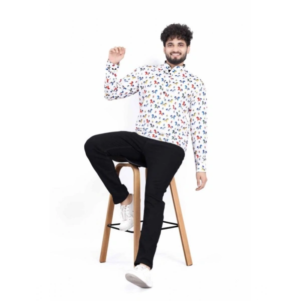 Men's Cotton Blended Printed Full Sleeve Shortkurta (Multicolor) - M