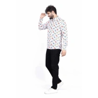 Men's Cotton Blended Printed Full Sleeve Shortkurta (Multicolor) - M