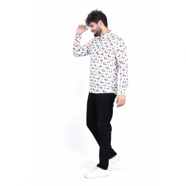 Men's Cotton Blended Printed Full Sleeve Shortkurta (Multicolor) - M