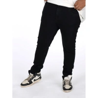 Shopnav Men's Cotton Blended Solid Plus Size Jeans (Black) - 40