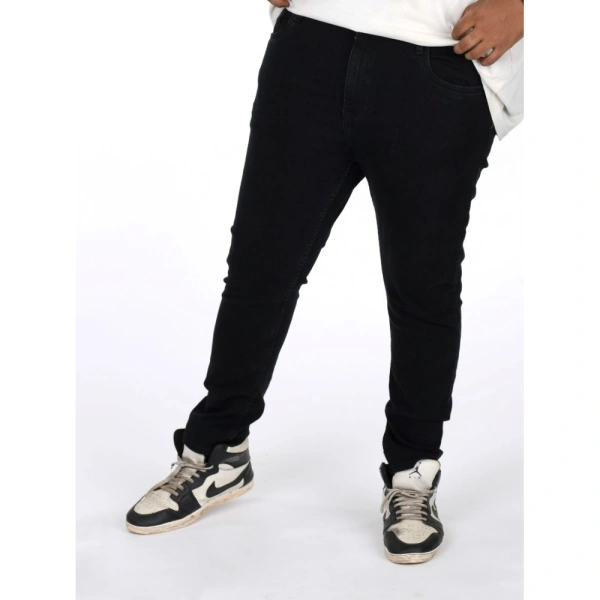 Shopnav Men's Cotton Blended Solid Plus Size Jeans (Black) - 40