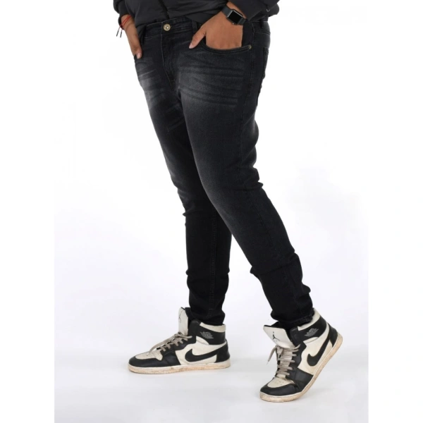 Shopnav Men's Cotton Blended Solid Plus Size Jeans (Black) - 42