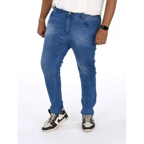 Shopnav Men's Cotton Blended Solid Plus Size Jeans (Blue) - 40