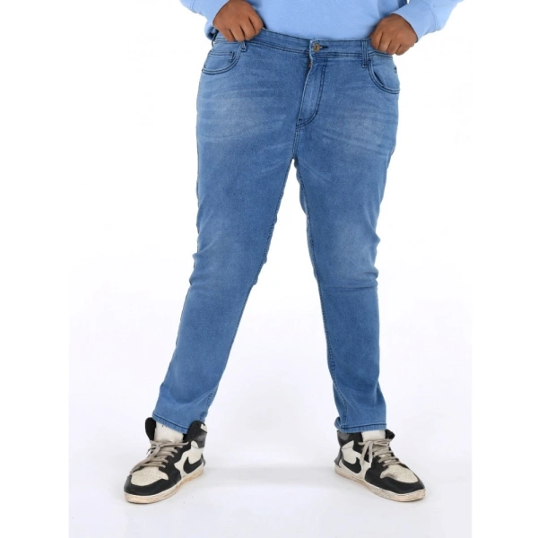 Shopnav Men's Cotton Blended Solid Plus Size Jeans (Blue) - 40