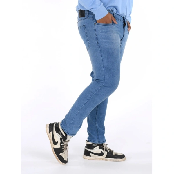 Shopnav Men's Cotton Blended Solid Plus Size Jeans (Blue) - 40