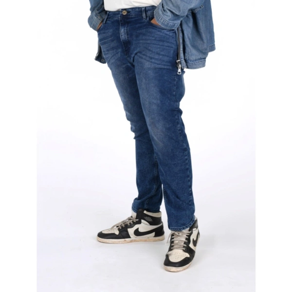 Shopnav Men's Cotton Blended Solid Plus Size Jeans (Blue) - 40