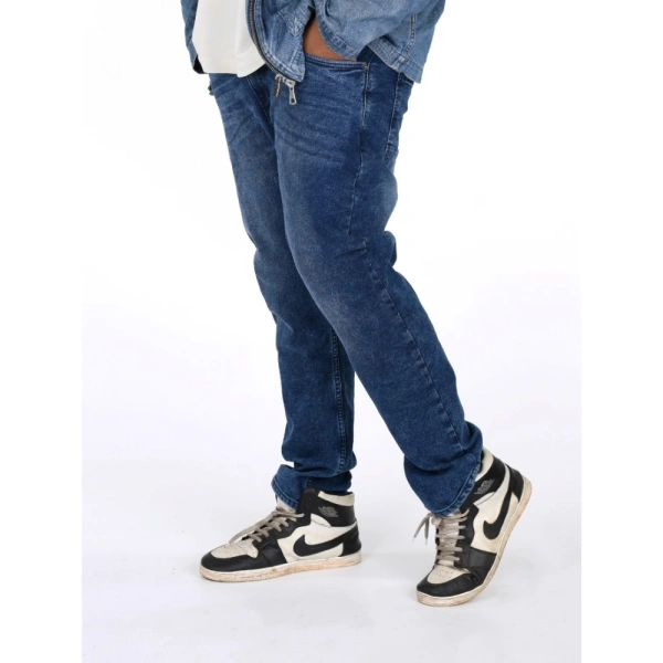 Shopnav Men's Cotton Blended Solid Plus Size Jeans (Blue) - 40