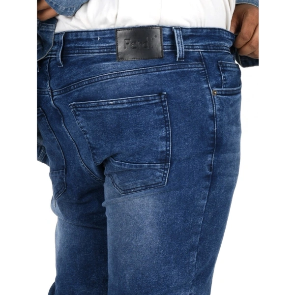 Shopnav Men's Cotton Blended Solid Plus Size Jeans (Blue) - 40