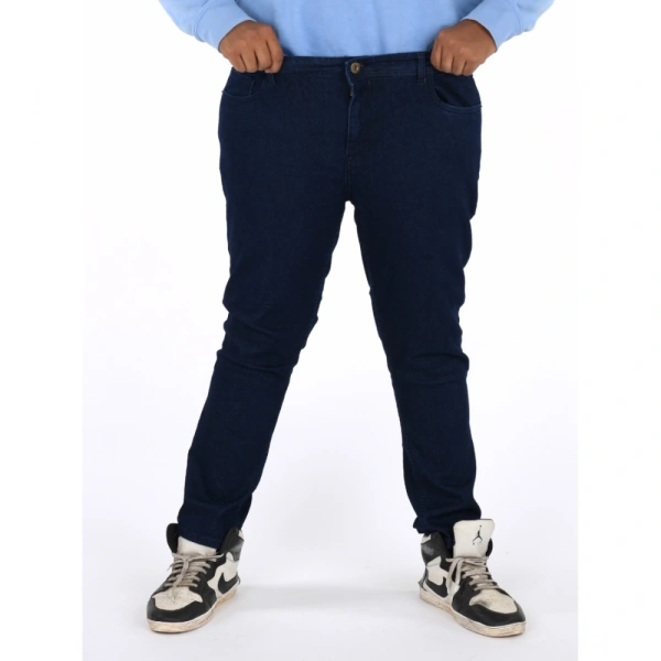 Shopnav Men's Cotton Blended Solid Plus Size Jeans (Dark Blue) - 40