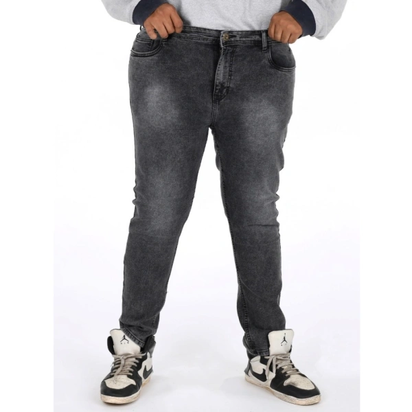 Shopnav Men's Cotton Blended Solid Plus Size Jeans (Grey) - 40