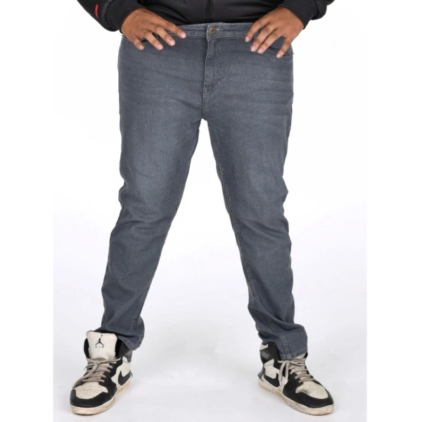 Shopnav Men's Cotton Blended Solid Plus Size Jeans (Grey) - 40