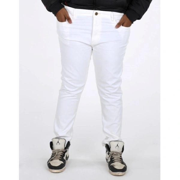 Shopnav Men's Cotton Blended Solid Plus Size Jeans (White) - 42