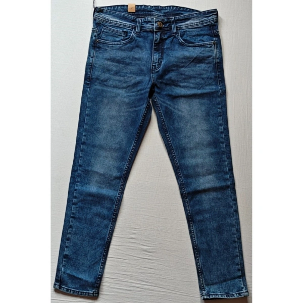 Shopnav Men's Cotton Blended Solid Tapered Jeans (Blue) - 34
