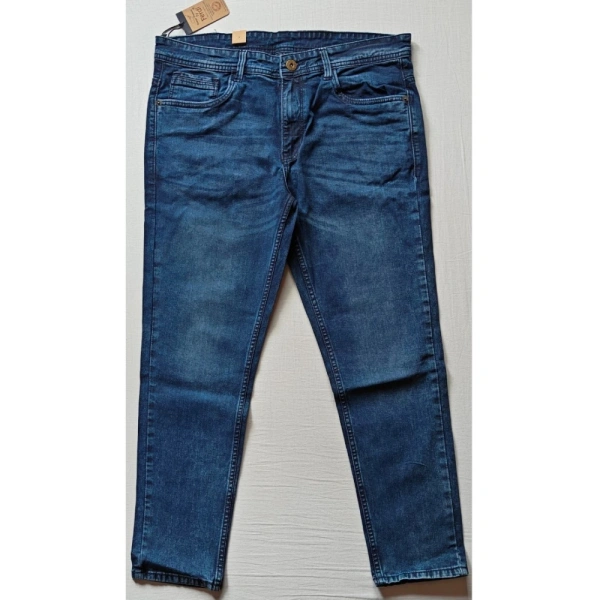Shopnav Men's Cotton Blended Solid Tapered Jeans (Blue) - 32