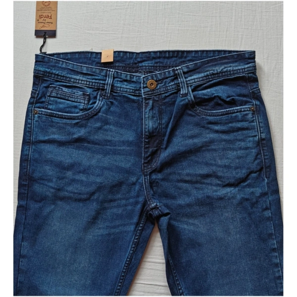 Shopnav Men's Cotton Blended Solid Tapered Jeans (Blue) - 32