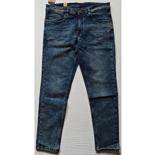 Shopnav Men's Cotton Blended Solid Tapered Jeans (Blue) - 34