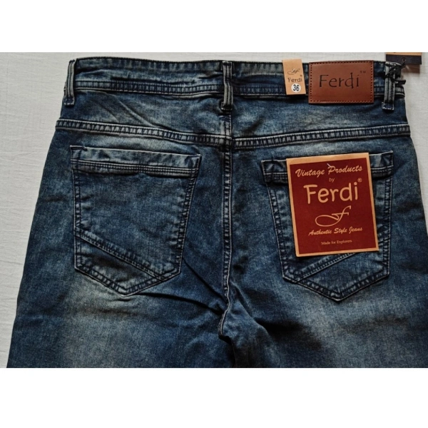 Shopnav Men's Cotton Blended Solid Tapered Jeans (Blue) - 34