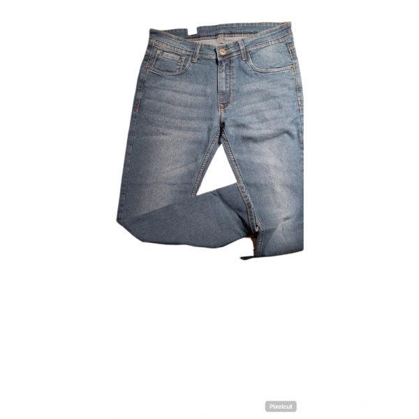 Shopnav Men's Cotton Blended Solid Tapered Jeans (Blue) - 32