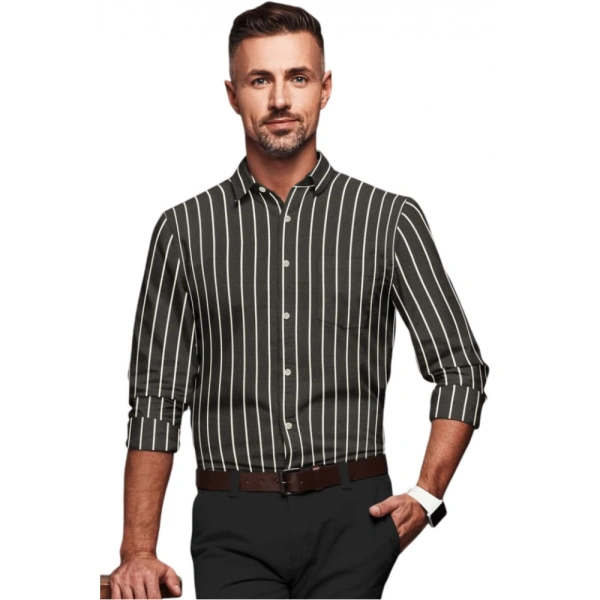 Men's Cotton Blended Striped Full Sleeve Shirt (Black-White) - L