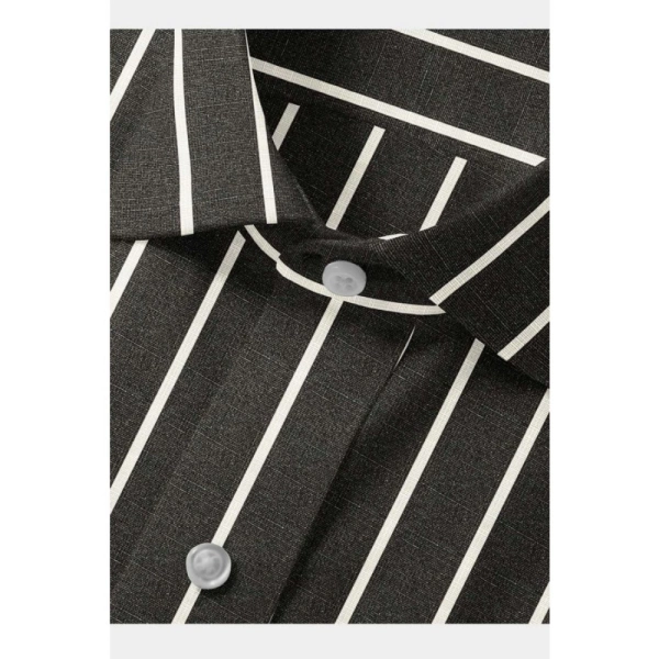 Men's Cotton Blended Striped Full Sleeve Shirt (Black-White) - L