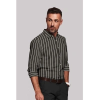 Men's Cotton Blended Striped Full Sleeve Shirt (Black-White) - L