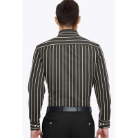 Men's Cotton Blended Striped Full Sleeve Shirt (Black-White) - L