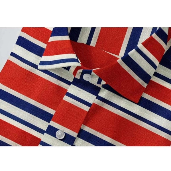Men's Cotton Blended Striped Full Sleeve Shirt (Red-Blue) - L