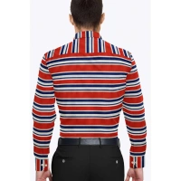 Men's Cotton Blended Striped Full Sleeve Shirt (Red-Blue) - L