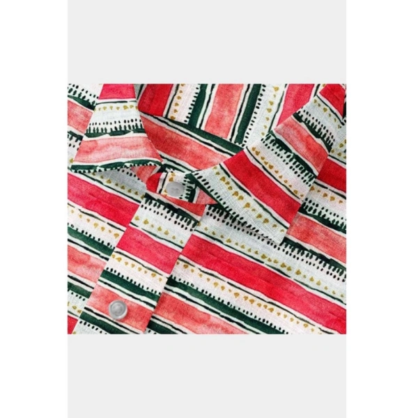 Men's Cotton Blended Striped Full Sleeve Shirt (Red-White) - L