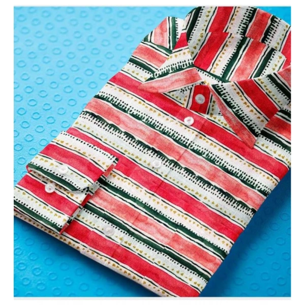 Men's Cotton Blended Striped Full Sleeve Shirt (Red-White) - L