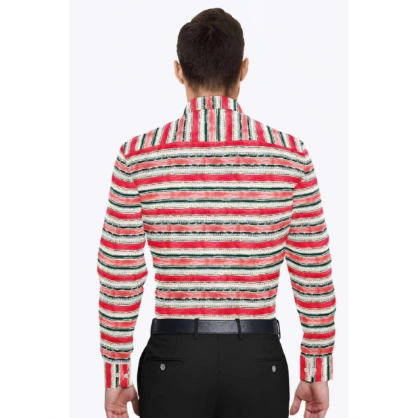 Men's Cotton Blended Striped Full Sleeve Shirt (Red-White) - L