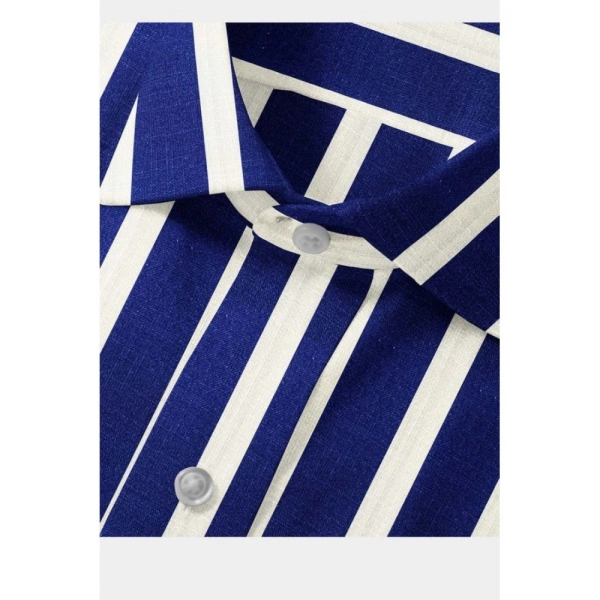 Men's Cotton Blended Striped Full Sleeve Shirt (White-Blue) - XL