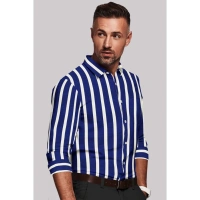 Men's Cotton Blended Striped Full Sleeve Shirt (White-Blue) - XL
