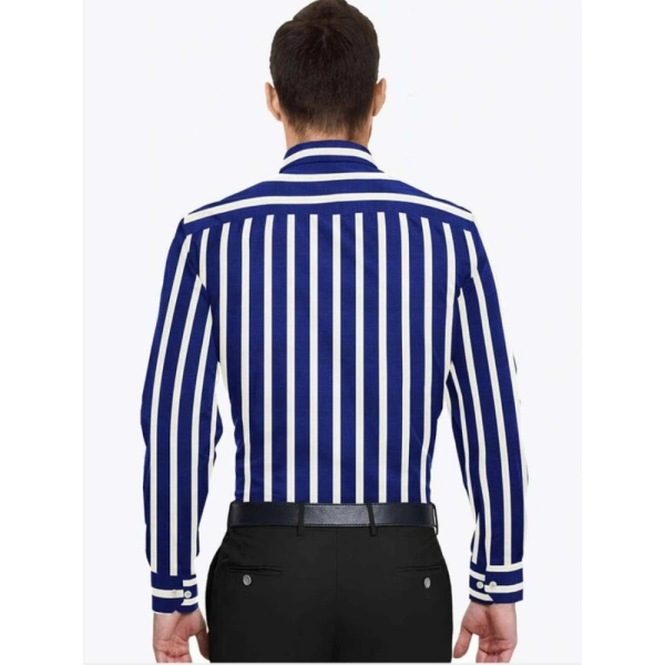 Men's Cotton Blended Striped Full Sleeve Shirt (White-Blue) - XL
