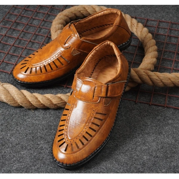Generic Men's Faux Leather Sandal (Tan) - Tan, 6