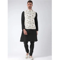 Men's Jacquard Printed Full Sleeve Waistcoat (Beige) - 38