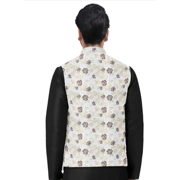 Men's Jacquard Printed Full Sleeve Waistcoat (Beige) - 38