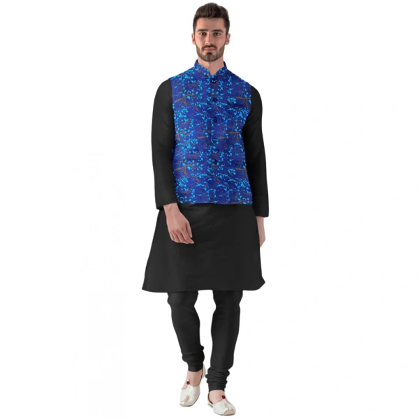 Men's Jacquard Printed Full Sleeve Waistcoat (Blue) - 38