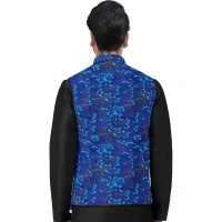 Men's Jacquard Printed Full Sleeve Waistcoat (Blue) - 38