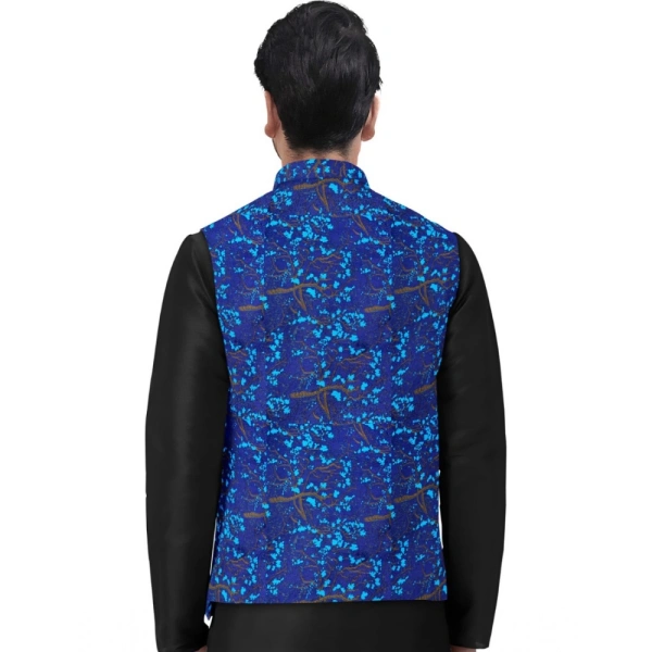 Men's Jacquard Printed Full Sleeve Waistcoat (Blue) - 38