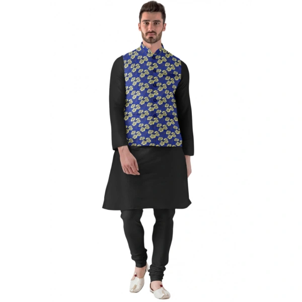 Men's Jacquard Printed Full Sleeve Waistcoat (Blue) - 36
