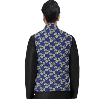 Men's Jacquard Printed Full Sleeve Waistcoat (Blue) - 36