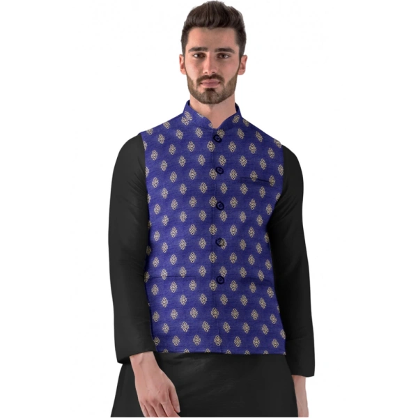 Men's Jacquard Printed Full Sleeve Waistcoat (Blue) - 38
