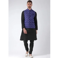 Men's Jacquard Printed Full Sleeve Waistcoat (Blue) - 38