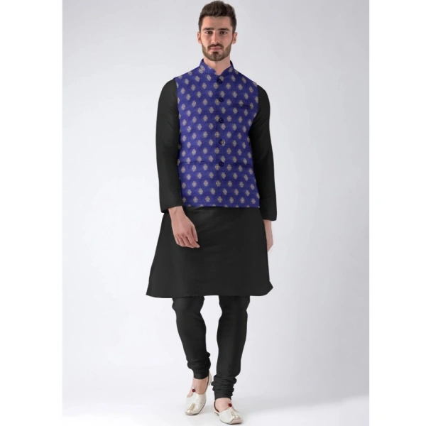 Men's Jacquard Printed Full Sleeve Waistcoat (Blue) - 38