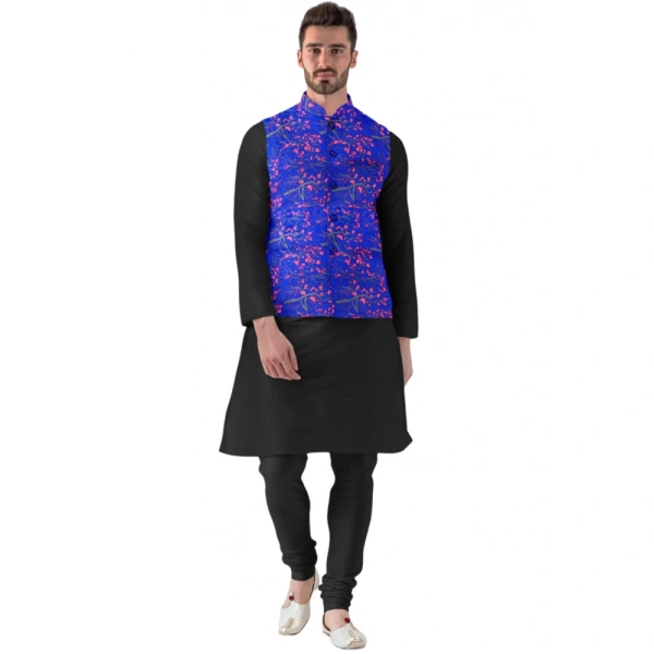 Men's Jacquard Printed Full Sleeve Waistcoat (Blue) - 36